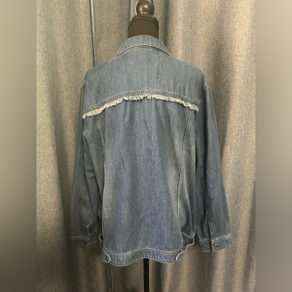J. Jill Denim Button Up Jacket with Raw Hem Fringe Detail, Size XL - Picture 2 of 6